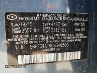 2016 Hyundai Sonata Sport with VIN 5NPE34AF6GH349300, listed as a Copart auction lot 49440105 with 97,571 mi miles and Salvage Title. Bid and sale history available at carsss.com. Image 12.