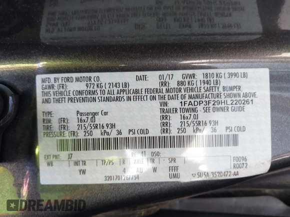 2017 Ford Focus SE with VIN 1FADP3F29HL220261, listed as a IAAI auction lot 42101315 with 152,267 mi miles. Bid and sale history available at carsss.com. Image 9.