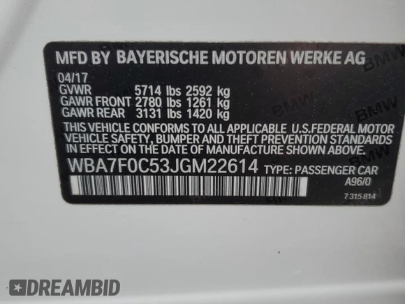 2018 BMW 7 Series 750i with VIN WBA7F0C53JGM22614, listed as a Copart auction lot 51787515 with Not Provided miles and Salvage Title. Bid and sale history available at carsss.com. Image 12.
