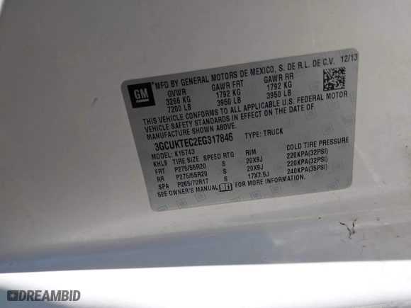2014 Chevrolet Silverado 1500 High Country with VIN 3GCUKTEC2EG317846, listed as a IAAI auction lot 41763051 with 130,862 mi miles. Bid and sale history available at carsss.com. Image 9.