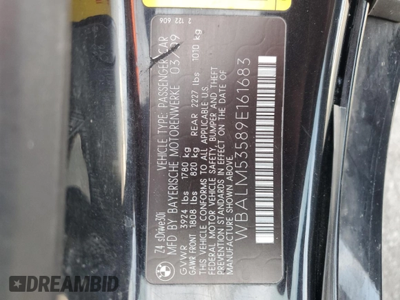 2009 BMW Z4 sDrive30i с VIN WBALM53589E161683, выставлен на аукционе Copart как лот 60557635 с пробегом 70 183 миль миль и Списание • Salvage title. История ставок и продаж доступна на DreamBid. Изображение 13.