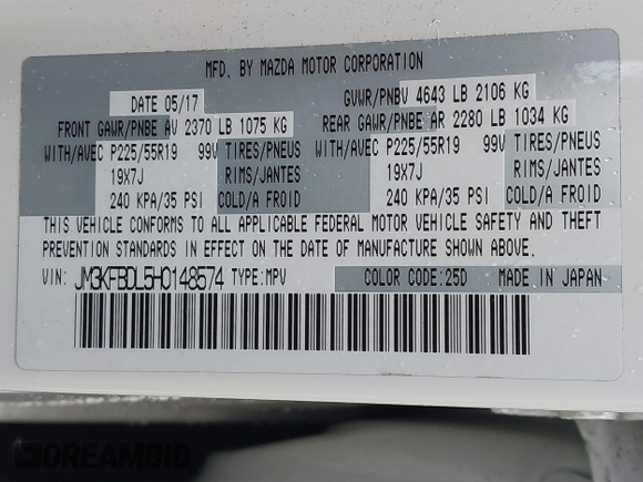 2017 Mazda CX-5 Grand Touring with VIN JM3KFBDL5H0148574, listed as a IAAI auction lot 41867827 with 32,382 mi miles. Bid and sale history available at carsss.com. Image 9.
