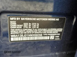 2022 BMW 5 Series 530i xDrive with VIN WBA13BJ01NWX68268, listed as a Copart auction lot 44119425 with 39,122 mi miles and Salvage Title. Bid and sale history available at carsss.com. Image 12.