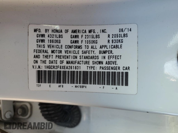 2014 Honda Accord Sedan EX-L with VIN 1HGCR2F8XEA261831, listed as a Copart auction lot 82608244 with 230,404 mi miles and Salvage Title. Bid and sale history available at carsss.com. Image 15.