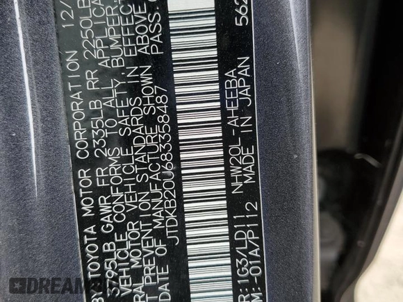 2008 Toyota Prius with VIN JTDKB20U683358487, listed as a Copart auction lot 54779515 with 142,313 mi miles and Salvage Title. Bid and sale history available at DreamBid. Image 12.