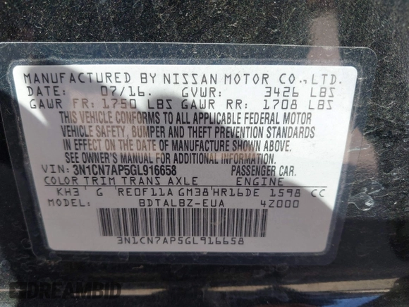 2016 Nissan Versa S с VIN 3N1CN7AP5GL916658, выставлен на аукционе IAAI как лот 42093204 с пробегом 112 085 миль миль и . История ставок и продаж доступна на DreamBid. Изображение 9.