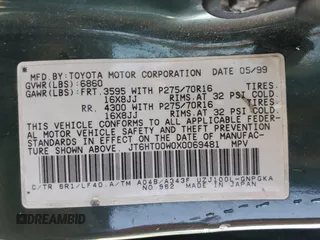 1999 Lexus LX 470 z VIN JT6HT00W0X0069481, wystawiony jako Copart lot #43588185 z przebiegiem 297 554 mil mil oraz Szkoda całkowita • Salvage title. Historia ofert i sprzedaży dostępna na DreamBid. Obrazek 13.