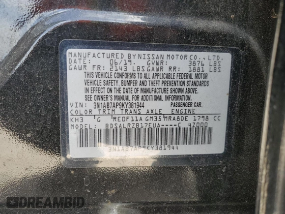 2019 Nissan Sentra SR with VIN 3N1AB7AP9KY381944, listed as a Copart auction lot 49725605 with 78,305 mi miles and Salvage Title. Bid and sale history available at carsss.com. Image 14.