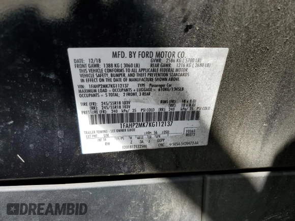 2019 Ford Police Interceptor z VIN 1FAHP2MK7KG112137, wystawiony jako Copart lot #60176575 z przebiegiem 67 132 mil mil oraz Szkoda całkowita • Salvage title. Historia ofert i sprzedaży dostępna na DreamBid. Obrazek 12.
