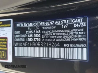 2024 Mercedes-Benz C 300 with VIN W1KAF4HB0RR219264, listed as a Copart auction lot 56701875 with 757 mi miles and Salvage Title. Bid and sale history available at DreamBid. Image 12.