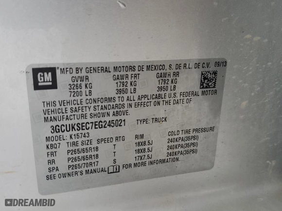 2014 Chevrolet Silverado 1500 LTZ with VIN 3GCUKSEC7EG245021, listed as a Copart auction lot 85234434 with 144,310 mi miles and Clean Title. Bid and sale history available at carsss.com. Image 12.
