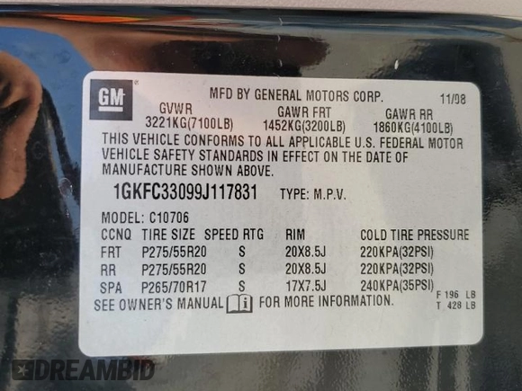 2009 GMC Yukon SLT w/4SB with VIN 1GKFC33099J117831, listed as a Copart auction lot 44417365 with 197,485 mi miles and Salvage Title. Bid and sale history available at carsss.com. Image 13.