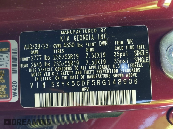2024 Kia Sportage SX-Prestige with VIN 5XYK5CDF5RG148906, listed as a IAAI auction lot 42411377 with 24,833 mi miles and . Bid and sale history available at DreamBid. Image 9.