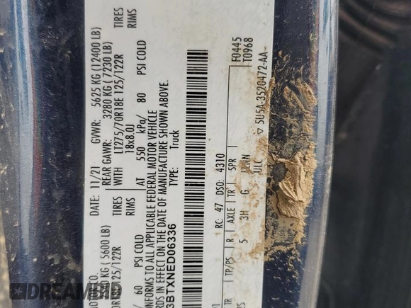 2022 Ford F-350 XL with VIN 1FT8W3BTXNED06336, listed as a Copart auction lot 64242025 with Not provided miles and Salvage title. Bid and sale history available at DreamBid. Image 12.