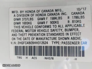 2017 Honda Civic Coupe LX-P with VIN 2HGFC4B09HH312624, listed as a IAAI auction lot 41702433 with 115,461 mi miles. Bid and sale history available at carsss.com. Image 9.