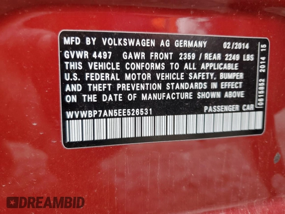 2014 Volkswagen CC R-Line with VIN WVWBP7AN5EE526531, listed as a Copart auction lot 86204964 with 96,521 mi miles and Salvage Title. Bid and sale history available at carsss.com. Image 12.