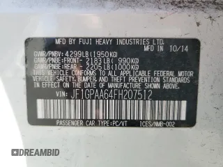 2015 Subaru Impreza 2.0i z VIN JF1GPAA64FH207512, wystawiony jako Copart lot #57500325 z przebiegiem 167 038 mil mil oraz Szkoda całkowita • Salvage title. Historia ofert i sprzedaży dostępna na DreamBid. Obrazek 12.