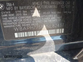 2009 BMW 3 Series 328i with VIN WBAPH77589NL82437, listed as a IAAI auction lot 42035078 with 226,583 mi miles. Bid and sale history available at carsss.com. Image 9.