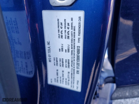2019 Tesla Model 3 Long Range with VIN 5YJ3E1EB8KF406613, listed as a Copart auction lot 45792945 with 97,665 mi miles and Salvage Title. Bid and sale history available at carsss.com. Image 14.