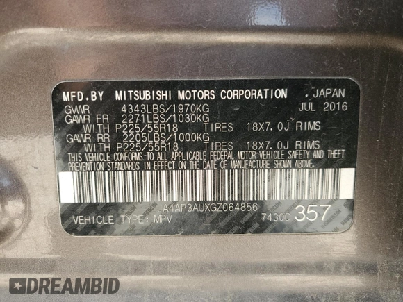 2016 Mitsubishi Outlander Sport 2.0 ES with VIN JA4AP3AUXGZ064856, listed as a Copart auction lot 53270595 with 116,868 mi miles and Salvage Title. Bid and sale history available at carsss.com. Image 15.