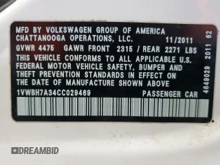 2012 Volkswagen Passat SE с VIN 1VWBH7A34CC029469, выставлен на аукционе Copart как лот 87311914 с пробегом 195 538 миль миль и Списание • Salvage title. История ставок и продаж доступна на DreamBid. Изображение 13.