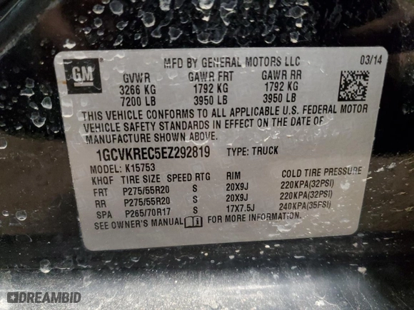 2014 Chevrolet Silverado 1500 LT with VIN 1GCVKREC5EZ292819, listed as a Copart auction lot 78035004 with 162,206 mi miles and Clean Title. Bid and sale history available at carsss.com. Image 13.