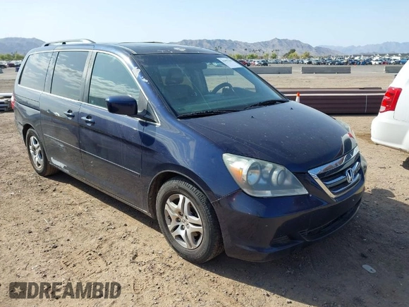 2005 Honda Odyssey EX-L with VIN 5FNRL38755B007567, listed as a IAAI auction lot 41952348 with 183,514 mi miles and . Bid and sale history available at carsss.com. Image 1.