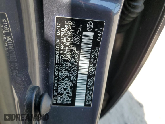 2012 Toyota Prius One with VIN JTDKN3DU6C1555901, listed as a Copart auction lot 53722475 with 240,480 mi miles and Clean Title. Bid and sale history available at carsss.com. Image 12.