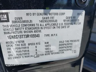 2003 Chevrolet Tahoe LS with VIN 1GNEC13T73R105540, listed as a IAAI auction lot 42313415 with Not provided miles and . Bid and sale history available at DreamBid. Image 9.