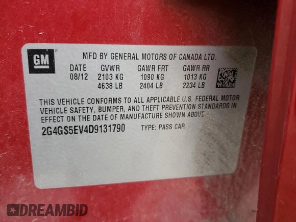 2013 Buick Regal Turbo Premium 1 с VIN 2G4GS5EV4D9131790, выставлен на аукционе Copart как лот 52050975 с пробегом 182 013 миль миль и Чистый • Clean title. История ставок и продаж доступна на DreamBid. Изображение 14.