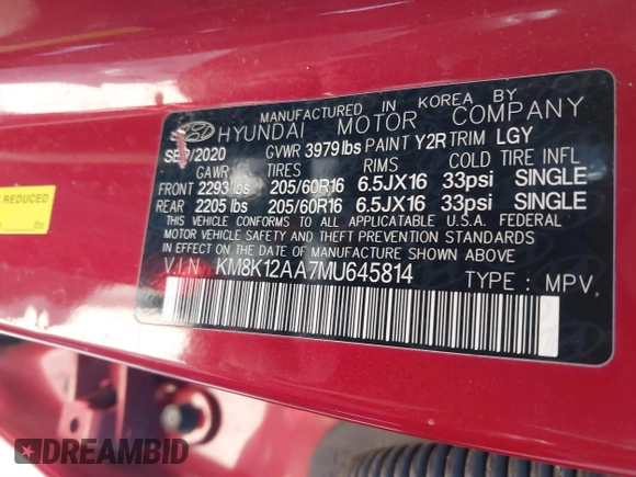 2021 Hyundai Kona SE with VIN KM8K12AA7MU645814, listed as a IAAI auction lot 41852932 with 85,044 mi miles and . Bid and sale history available at DreamBid. Image 9.