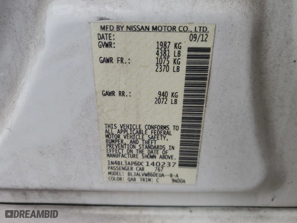 2013 Nissan Altima 3.5 SL with VIN 1N4BL3AP6DC140237, listed as a Copart auction lot 47887865 with 81,094 mi miles and Salvage Title. Bid and sale history available at carsss.com. Image 14.