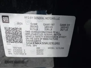 2024 GMC Acadia FWD Elevation z VIN 1GKENKKS5RJ231201, wystawiony jako IAAI lot #41547791 z przebiegiem 3 197 mil mil oraz . Historia ofert i sprzedaży dostępna na DreamBid. Obrazek 9.