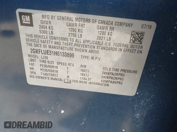 2017 GMC Terrain SLT with VIN 2GKFLUE31H6133899, listed as a IAAI auction lot 41351665 with 84,197 mi miles. Bid and sale history available at carsss.com. Image 9.