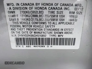 2012 Acura MDX Tech Pkg with VIN 2HNYD2H36CH516892, listed as a IAAI auction lot 41956558 with 162,318 mi miles. Bid and sale history available at carsss.com. Image 9.