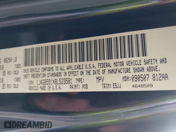 2008 Jeep Wrangler Unlimited Sahara with VIN 1J4GB591X8L523581, listed as a IAAI auction lot 42035446 with 200,570 mi miles and . Bid and sale history available at DreamBid. Image 9.