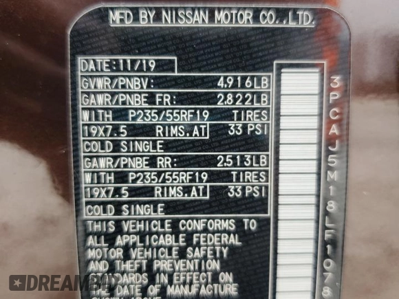 2020 Infiniti QX50 Luxe with VIN 3PCAJ5M18LF107837, listed as a Copart auction lot 62527265 with 52,928 mi miles and Clean title. Bid and sale history available at DreamBid. Image 12.