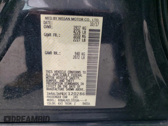 2018 Nissan Altima SR with VIN 1N4AL3AP8JC120286, listed as a Copart auction lot 51776865 with 87,942 mi miles and Salvage Title. Bid and sale history available at DreamBid. Image 14.