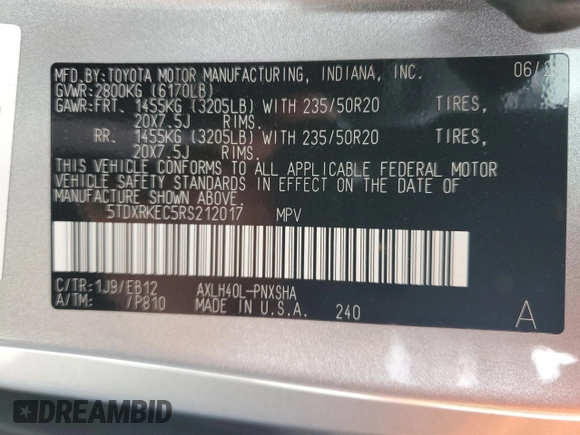 2024 Toyota Sienna XSE with VIN 5TDXRKEC5RS212017, listed as a Copart auction lot 85159734 with 0 mi miles and Salvage Title. Bid and sale history available at carsss.com. Image 13.