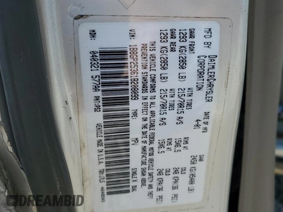 2001 Dodge Caravan SE with VIN 1B8GP25361B208099, listed as a Copart auction lot 47273005 with 220,260 mi miles and Salvage Title. Bid and sale history available at carsss.com. Image 14.