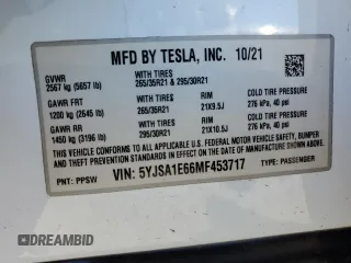 2021 Tesla Model S Plaid с VIN 5YJSA1E66MF453717, выставлен на аукционе Copart как лот 49330355 с пробегом 64 458 миль миль и Списание • Salvage title. История ставок и продаж доступна на DreamBid. Изображение 14.