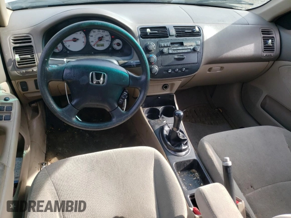 2002 Honda Civic LX with VIN 1HGES15572L028438, listed as a Copart auction lot 44297625 with 241,185 mi miles and Salvage Title. Bid and sale history available at DreamBid. Image 8.