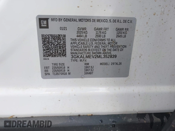 2021 GMC Terrain SLE с VIN 3GKALMEV2ML352839, выставлен на аукционе IAAI как лот 42152063 с пробегом 95 338 миль миль и . История ставок и продаж доступна на DreamBid. Изображение 9.