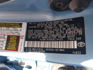 2012 Toyota Camry L with VIN 4T4BF1FK9CR214425, listed as a IAAI auction lot 41986138 with 220,740 mi miles. Bid and sale history available at carsss.com. Image 9.