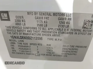 2013 Chevrolet Equinox LT with VIN 1GNALDEK8DZ112096, listed as a IAAI auction lot 42207446 with 183,581 mi miles and . Bid and sale history available at DreamBid. Image 9.