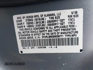 2008 Honda Odyssey Touring with VIN 5FNRL38908B098771, listed as a IAAI auction lot 41878646 with 167,834 mi miles. Bid and sale history available at carsss.com. Image 9.
