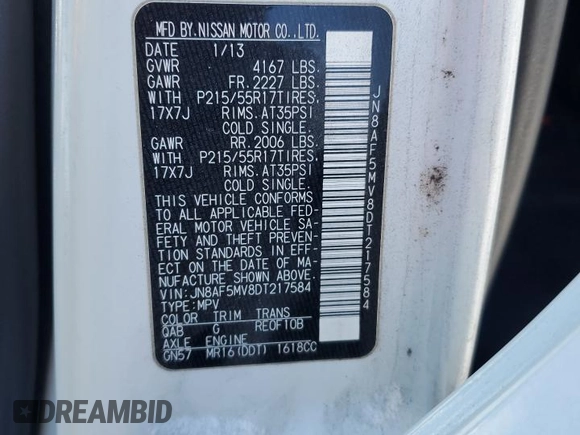 2013 Nissan Juke Nismo z VIN JN8AF5MV8DT217584, wystawiony jako Copart lot #45766725 z przebiegiem 152 230 mil mil oraz Szkoda całkowita • Salvage title. Historia ofert i sprzedaży dostępna na DreamBid. Obrazek 12.