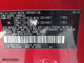 2014 Toyota RAV4 LE with VIN JTMZFREV4EJ005203, listed as a IAAI auction lot 42022295 with 130,193 mi miles. Bid and sale history available at carsss.com. Image 9.