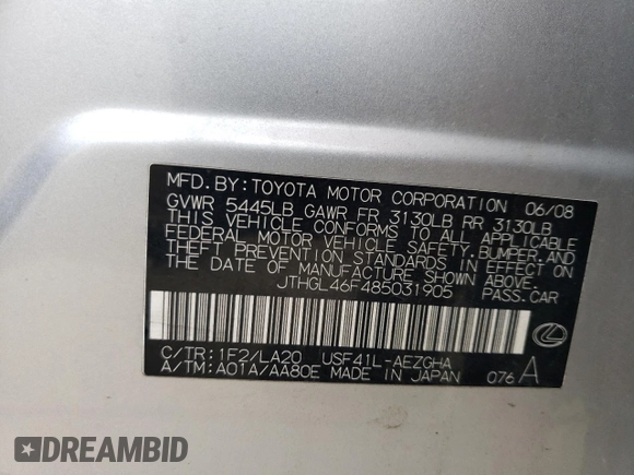 2008 Lexus LS 460 LWB with VIN JTHGL46F485031905, listed as a Copart auction lot 64310963 with 156,057 mi miles and Salvage Title. Bid and sale history available at carsss.com. Image 13.