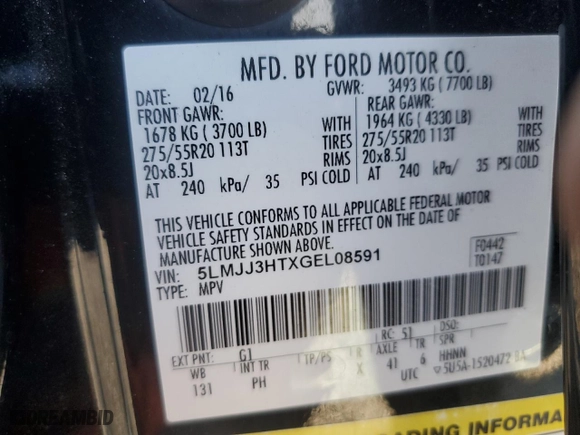 2016 Lincoln Navigator L with VIN 5LMJJ3HTXGEL08591, listed as a Copart auction lot 70049694 with 123,971 mi miles and Salvage Title. Bid and sale history available at carsss.com. Image 13.